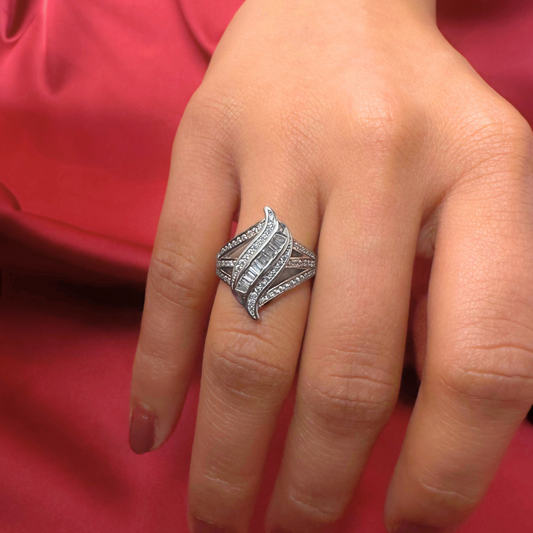 Ivory Arc – Sculptural Silver Curve Ring