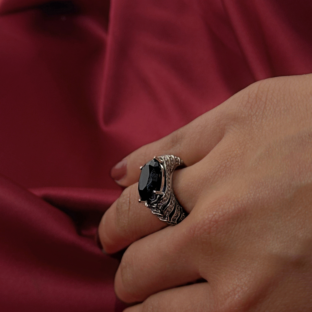 Midnight Muse – Deep Blue Silver Ring