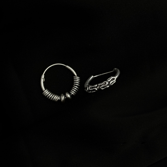 Asymmetrical Traditional Bali Hoop Earrings – Oxidized 925 Fine Silver Ethnic