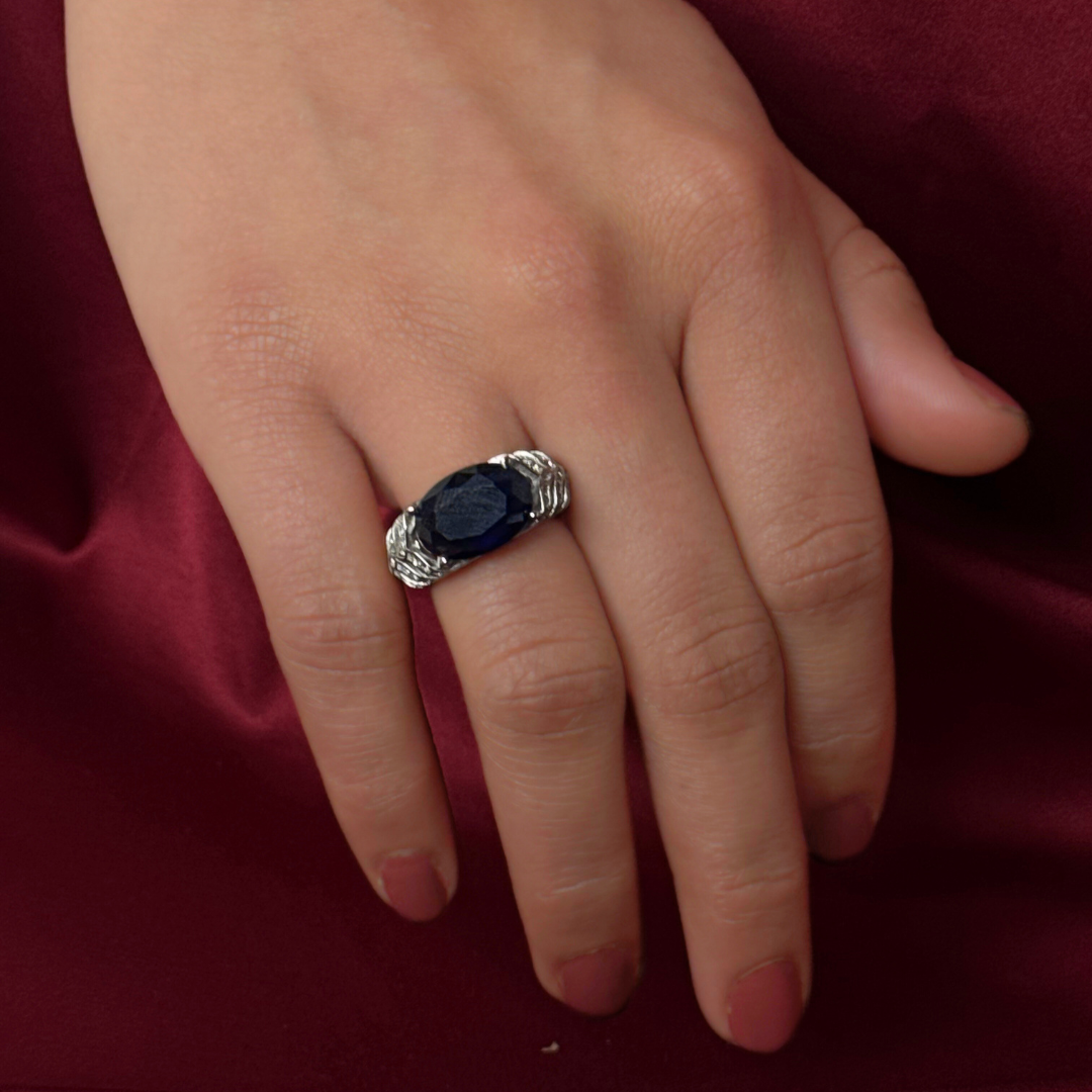 Midnight Muse – Deep Blue Silver Ring