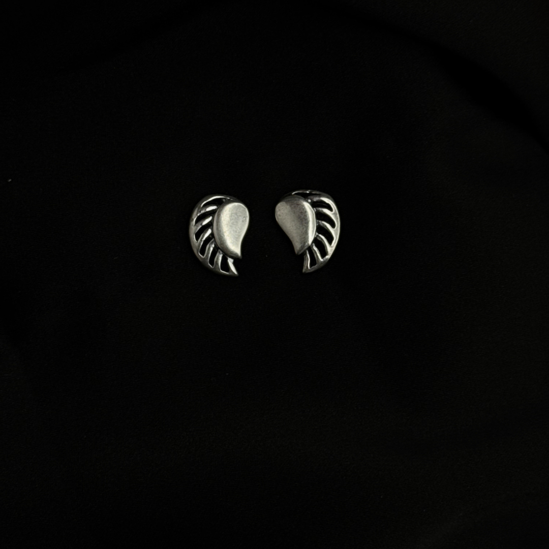 Leaf Wing Silver Stud Earrings – Minimalist 925 Sterling Silver Nature Design