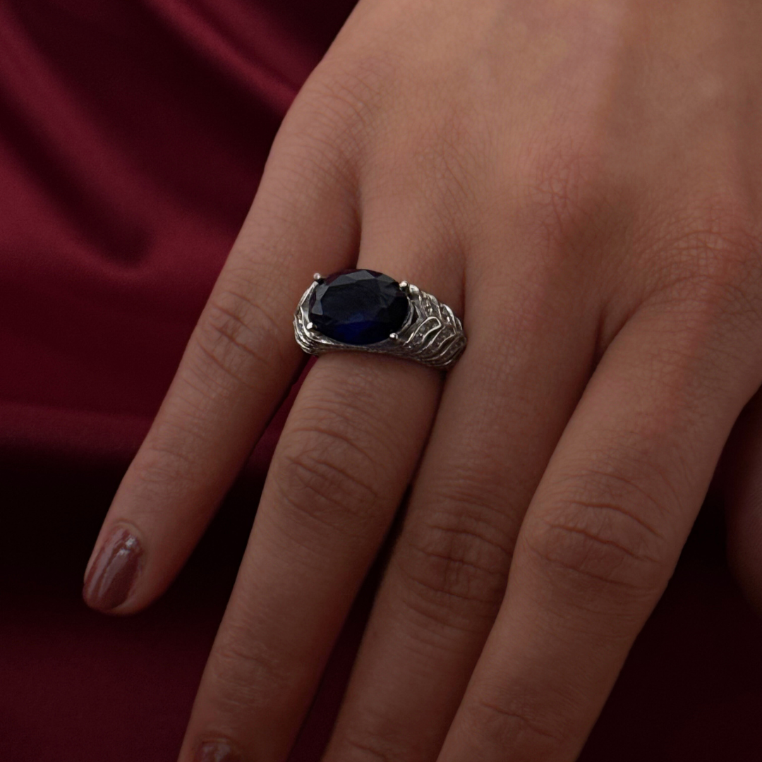 Midnight Muse – Deep Blue Silver Ring