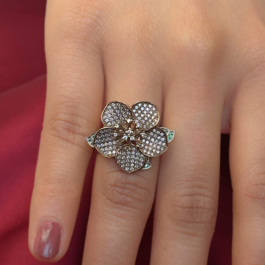 Flora Nocturne Sterling Silver Floral Cocktail Ring