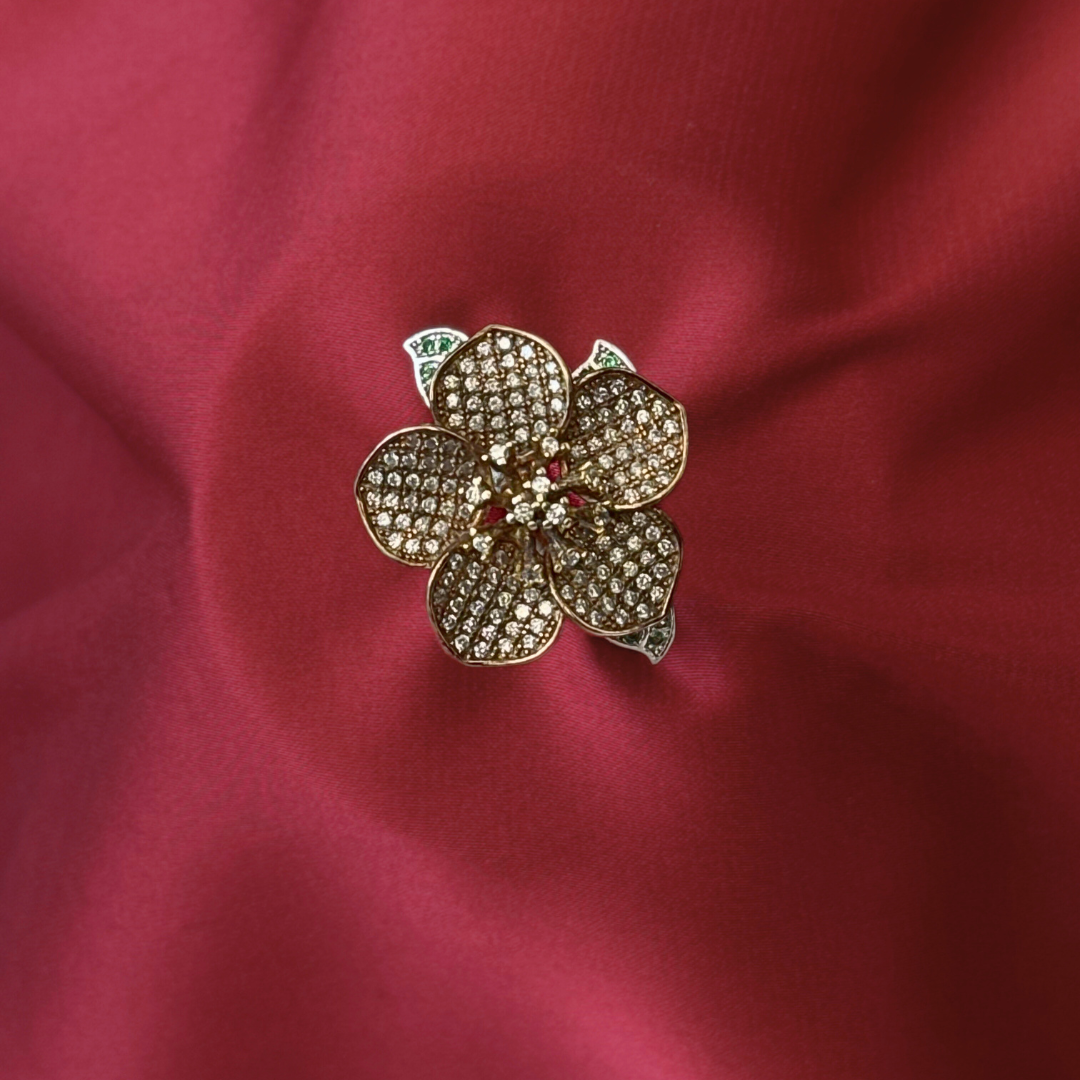 Flora Nocturne Sterling Silver Floral Cocktail Ring