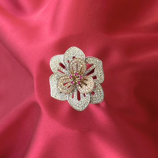 Ivory Arc Minimal Sterling Silver Floral Ring