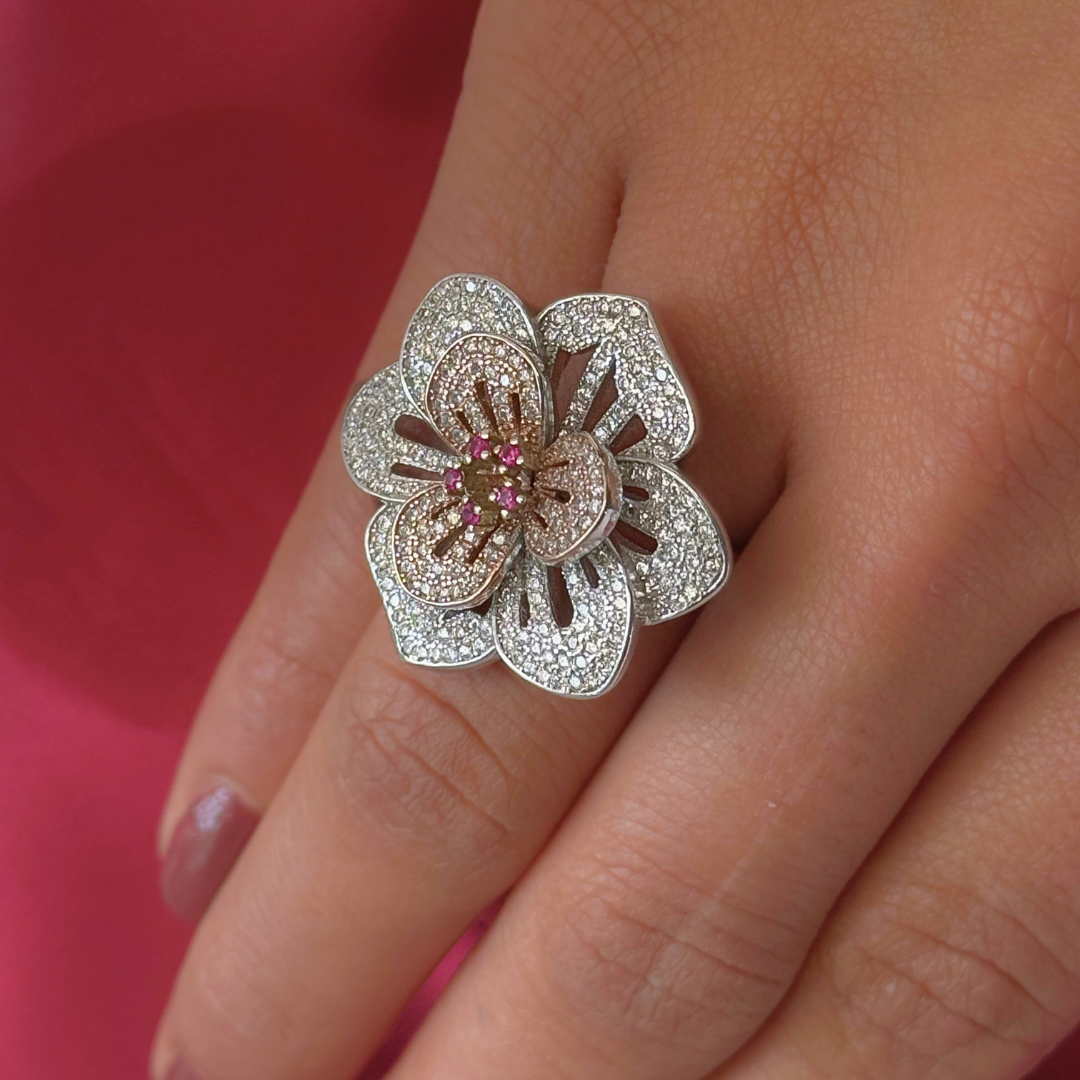 Ivory Arc Minimal Sterling Silver Floral Ring