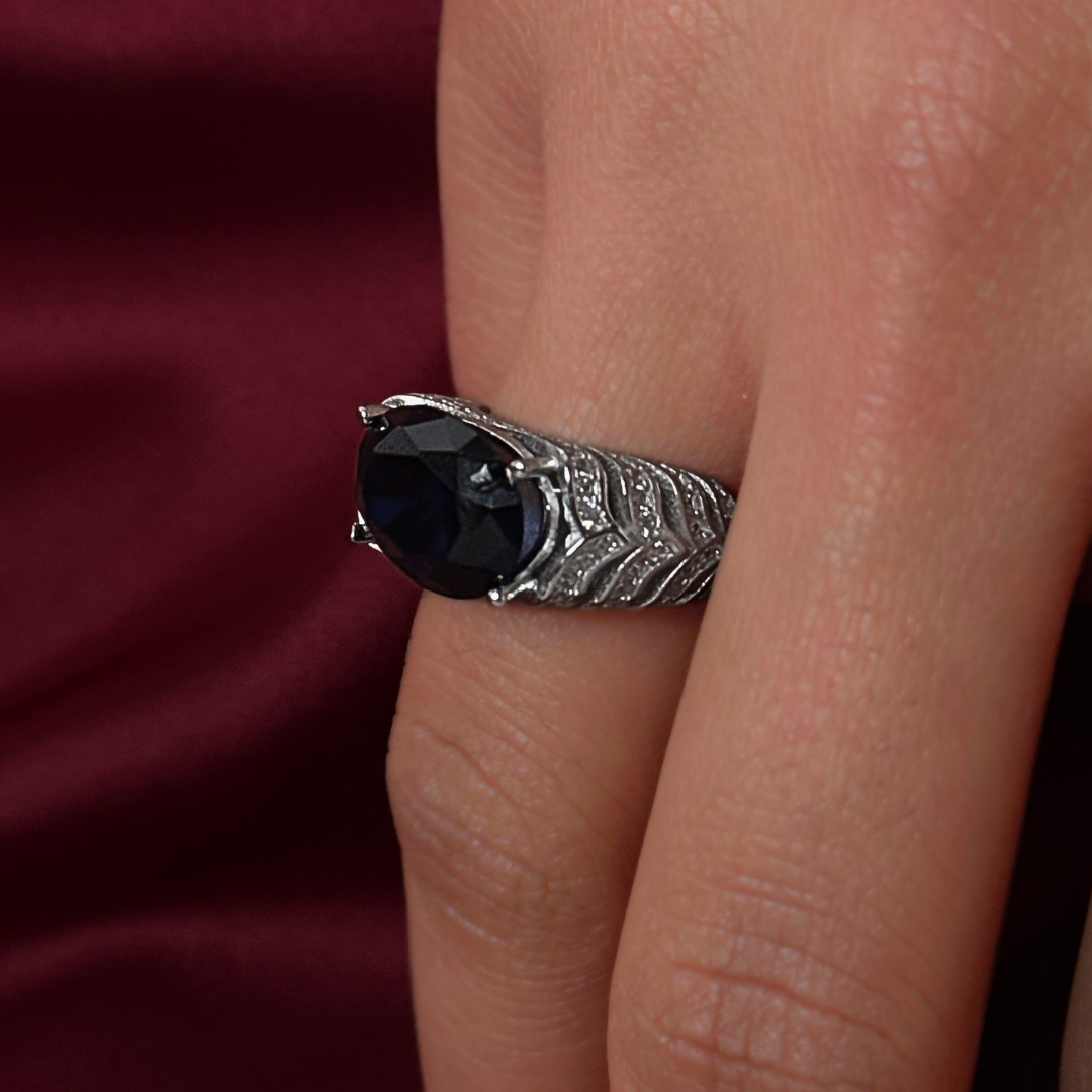 Midnight Muse – Deep Blue Silver Ring
