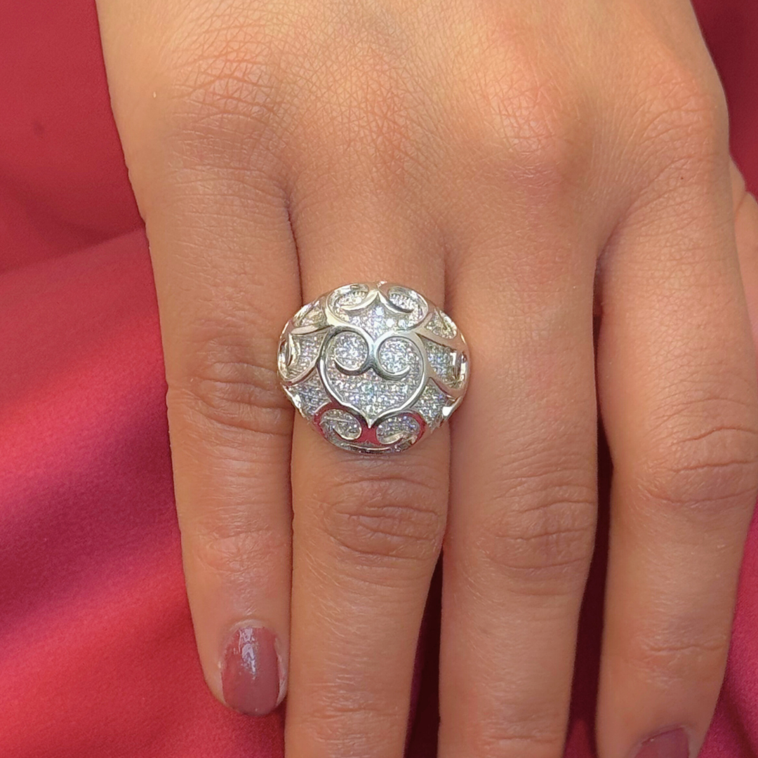 Eira Swirl Dome Ring – Bold Sterling Silver Statement Ring
