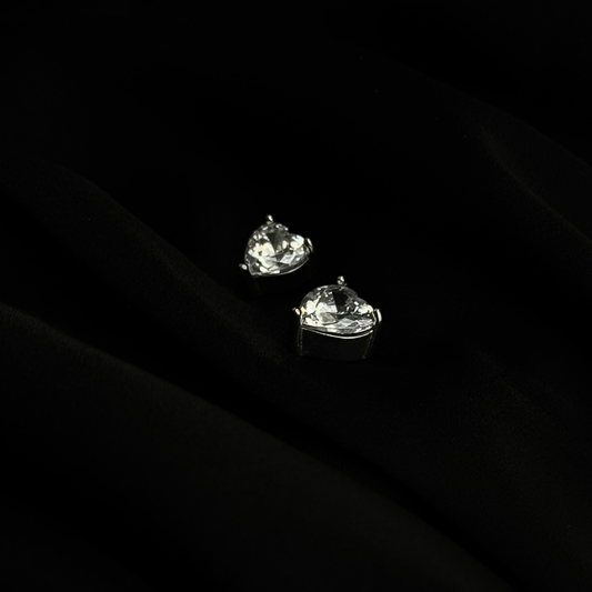 Heart CZ Stud Earrings – Sterling Silver Romantic Gift Earrings