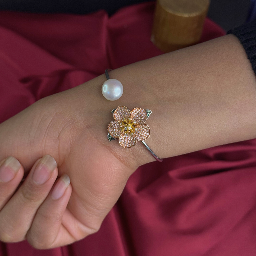 Pearl Petal Silver Bracelet – Feminine Floral Luxury Jewelry