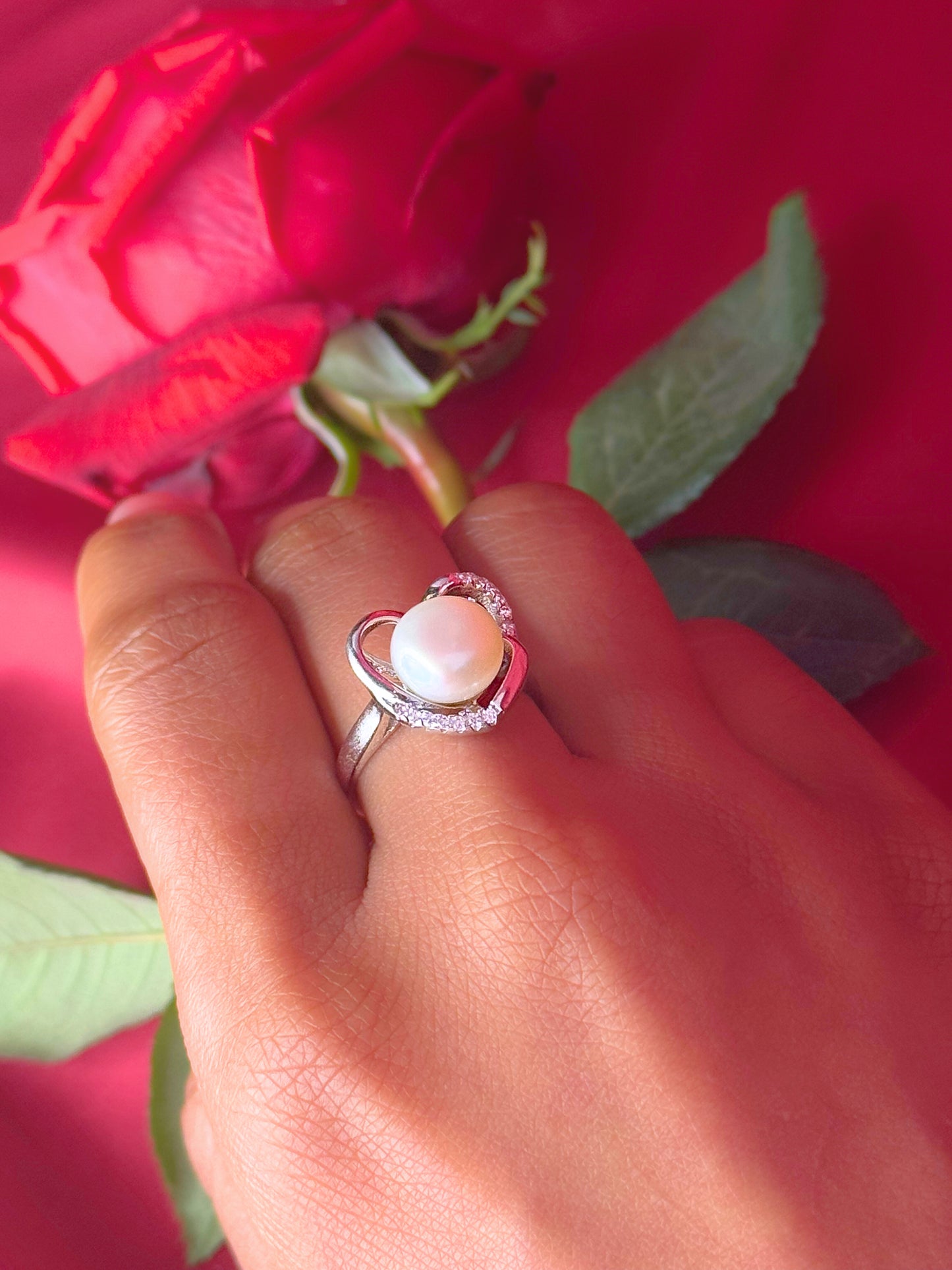 Heart of Noor – Silver Heart Pearl Ring